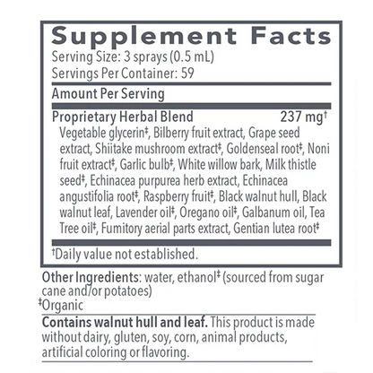 Biocidin TS herbal throat spray supplement facts label