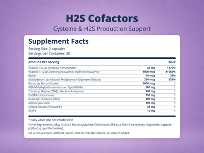 H2S Cofactors Supplement Facts