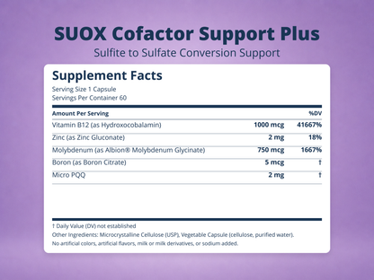 SUOX Cofactor Support Plus Supplement Facts